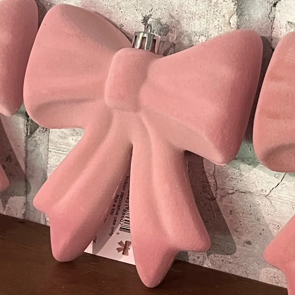 Viral Target Christmas 4” Pink Flocked Velvet Bows‎ Ornaments Set of 4